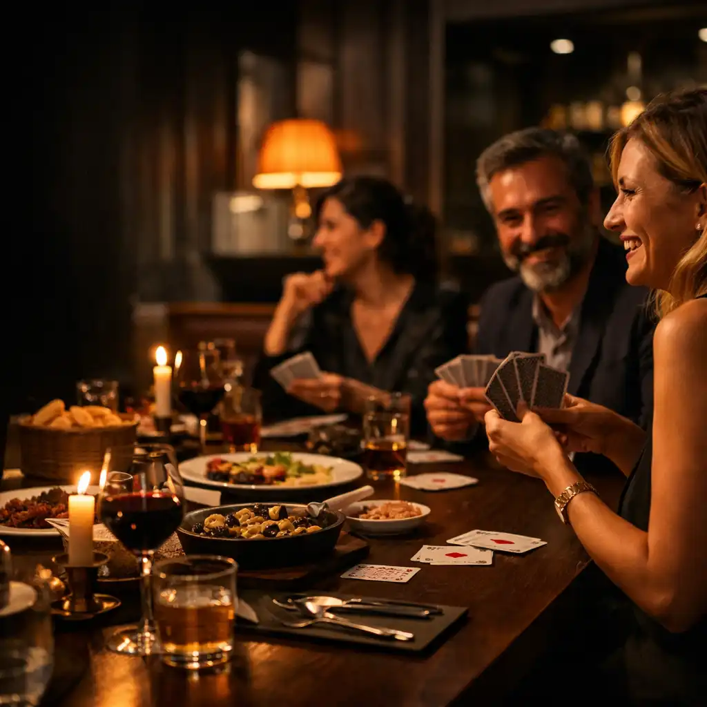 Des convives discutent autour d’un dîner et de cartes dans l’espace lounge de Brii Vento.