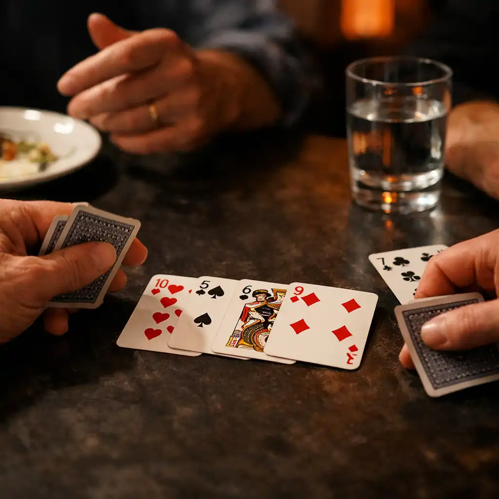 Mains adultes autour de cartes et d'une table de restaurant